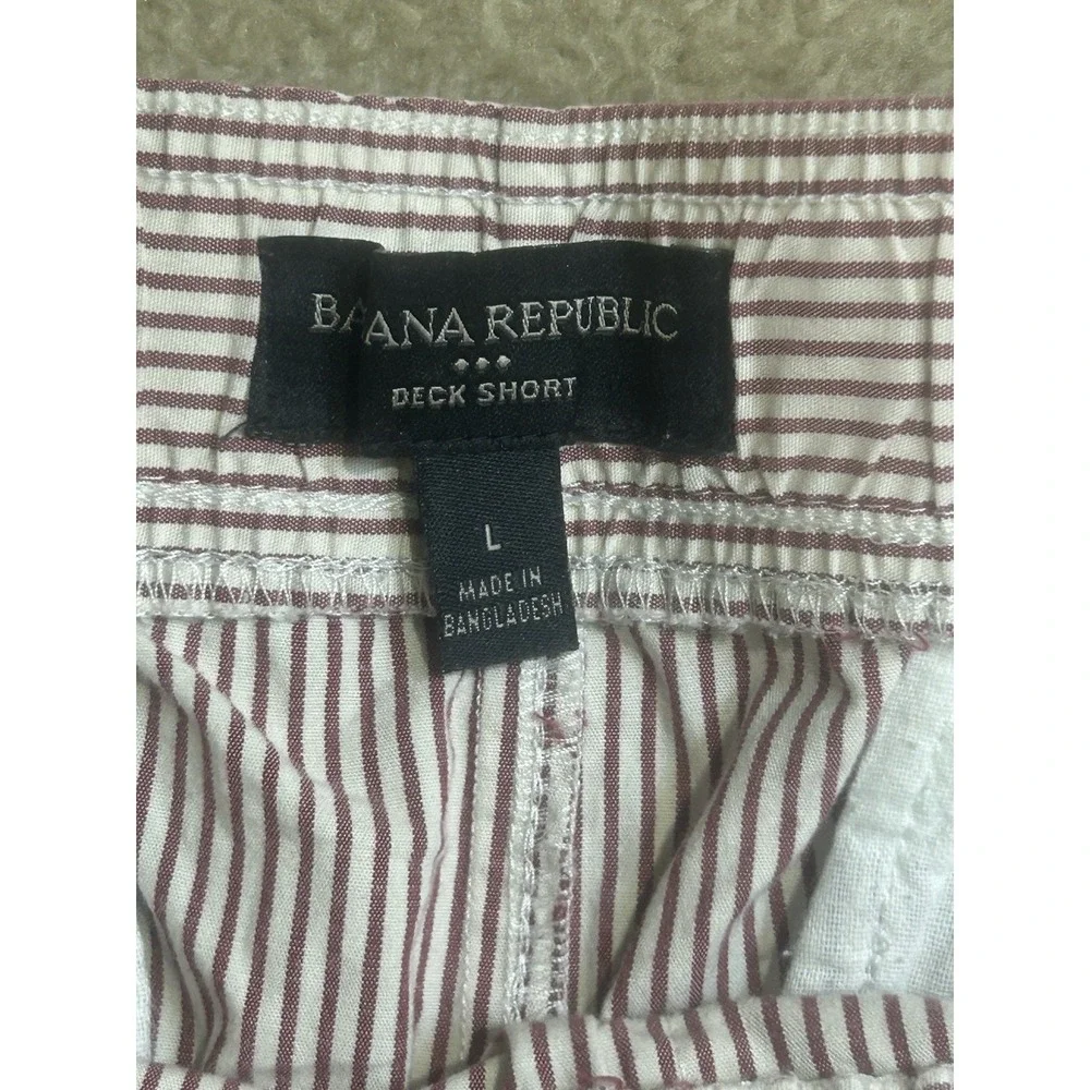 Banana Republic Deck Shorts Mens Large Red Striped Elastic‎ Waist Drawstring